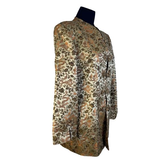 Vintage Gold Dragon Brocade Mandarin Jacket XS Longline Asian Inspired Blazer - Picture 7 of 16